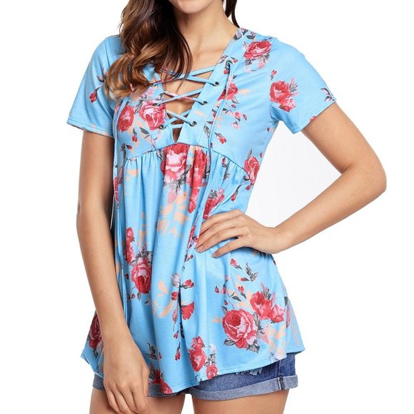 Tops - lace up V neck tunic